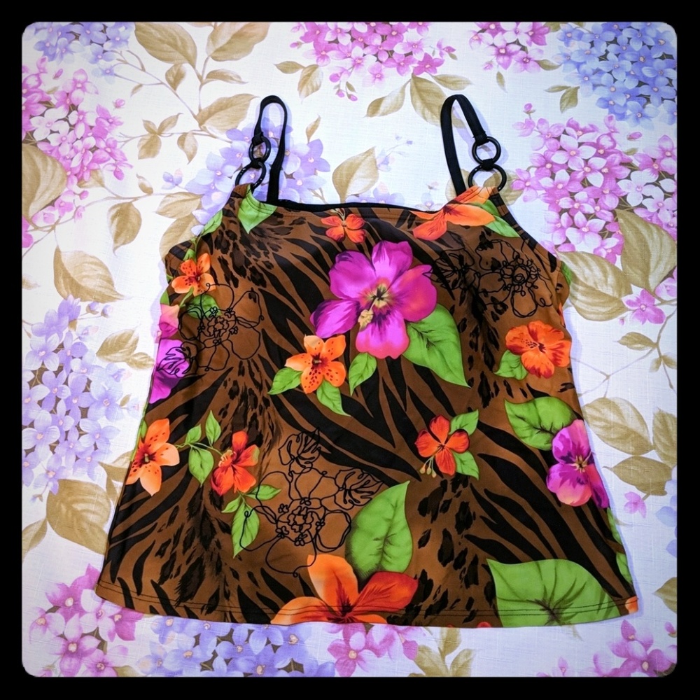 Hawaiian passion flower tankini bra-in swimsuit M